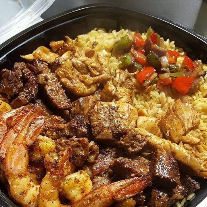 Chicken steak and shrimp rice bowl