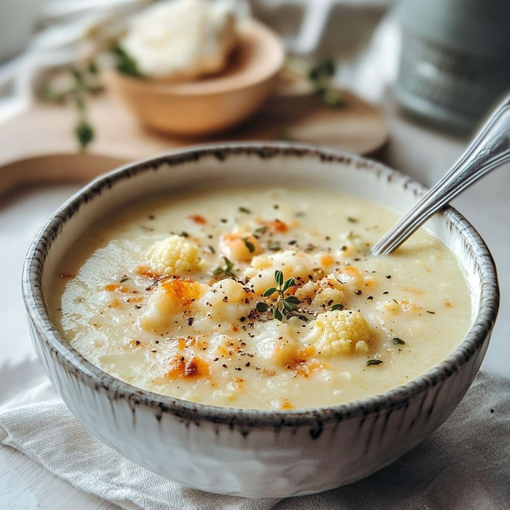 Cheddar Cauliflower and Roasted Garlic Soup