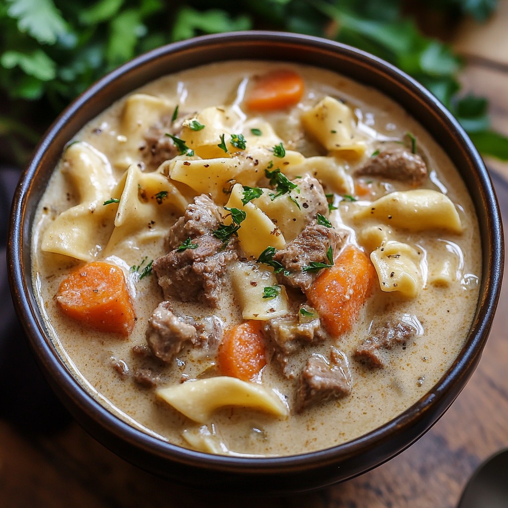 Slow Cooker Creamy Beef Noodle Soup
