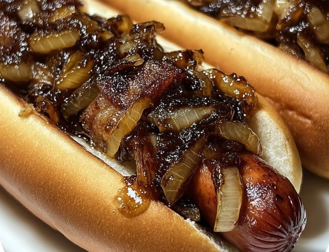 Winter BBQ Bacon Dogs with Bourbon-Glazed Onions